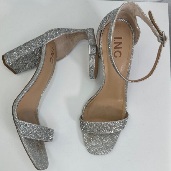 INC Silver Crystal Rhinestone Block Heel Two-Piece Sandals 9 - Picture 9 of 14